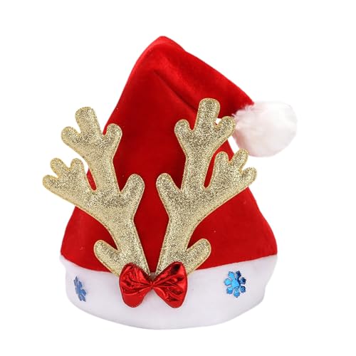 Foweknow Weihnachtsmütze Herren Damen Nikolaus Mütze Mit Rentiergeweihdekoration Erwachsene Plüsch Rand Weihnachtsfeier Christmas Santa Mütze Unisex Warm Weihnachtsmann Kostüm von Foweknow