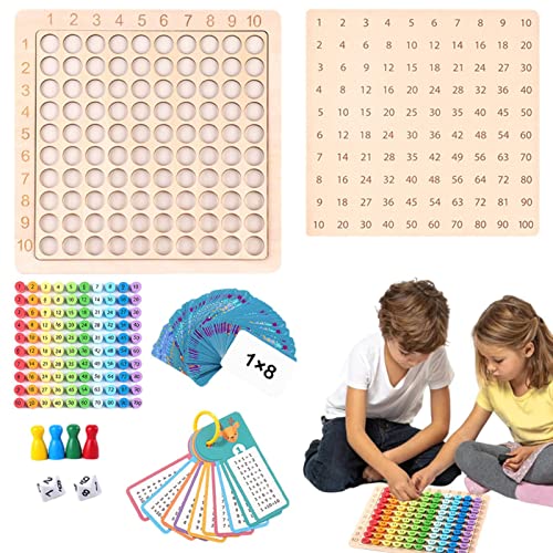 Fowybe Multiplikations-Brettspiel | 3-in-1-Multiplikationstisch-Brettspiel aus Holz,Pädagogisches Brettspiel Math Blocks Board, Montessori Kinder Zählspielzeug für Kinder von Fowybe