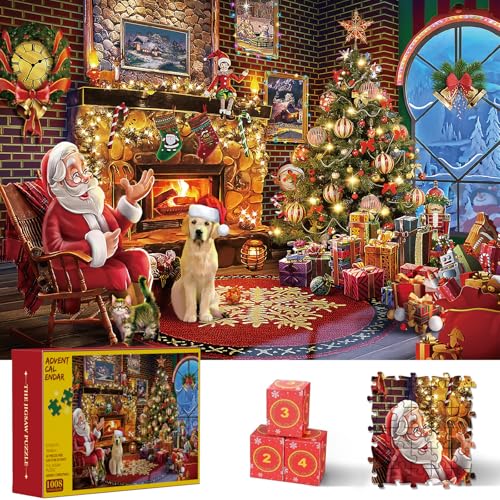 Adventskalender 2024 Puzzle, 24 Boxen Puzzles für Countdown bis Weihnachten, 70 x 50 cm-1008 Teile Puzzles, Lustiges Weihnachtsspiel, Geschenk, Wanddekoration von Fox·Bunny