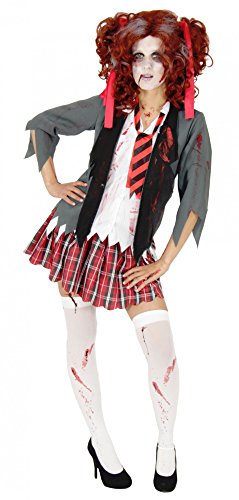 Foxxeo Blutiges Zombie Schulmädchen Kostüm für Damen Halloween Fasching Karneval, Größe:M von Foxxeo