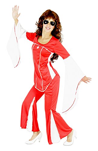 Foxxeo rotes 70er Jahre Disco Kostüm für Damen Jumpsuit Anzug rot weiß zu Fasching Karneval Größe L von Foxxeo