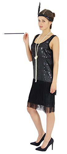 Foxxeo 40204 | 20er Jahre Damen Kleid Charleston Kostüm Mafia 20s Flapper schwarz, Größe:XL von Foxxeo