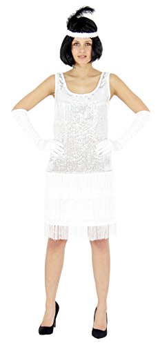 Foxxeo 40205 | 20er Jahre Damen Kleid Charleston Kostüm Mafia 20s Flapper weiß, Größe:XL von Foxxeo