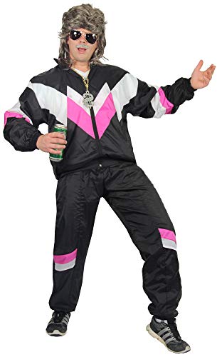 Foxxeo 80er Jahre Kostüm für Erwachsene Premium 80s Trainingsanzug Assianzug Assi - Herren Größe S-XXXXL - Fasching Karneval Anzug, Farbe schwarz-weiss-pink, Größe: XXL von Foxxeo