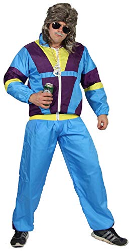 Foxxeo 80er Jahre Kostüm für Erwachsene Premium 80s Trainingsanzug Assianzug Assi - Herren Größe S-XXXXL - Fasching Karneval Anzug, Farbe blau-lila-gelb, Größe: XXL von Foxxeo