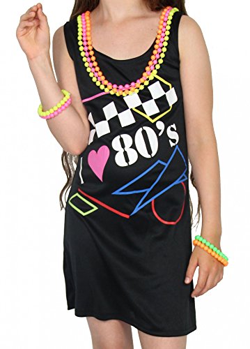 Foxxeo 40218I Damenkleid I Love The 80er Jahre Neon Teens Kostüm Festival Fasching Flower Power Hippie Gr. S - XXL, Größe:XXL von Foxxeo