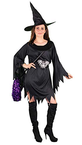 Foxxeo schwarzes Hexen Kostüm mit Hexenhut für Damen Fasching Karneval Halloween GröÃŸe L von Foxxeo