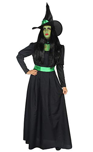 Foxxeo grün schwarzes Hexen Kostüm mit Hexenhut für Damen Fasching Karneval Halloween Größe M von Foxxeo