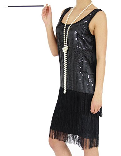 Foxxeo 40307 | 20er Jahre Mädchen Kleid Charleston Kostüm Mafia 20s Flapper schwarz, Größe:122/128 von Foxxeo