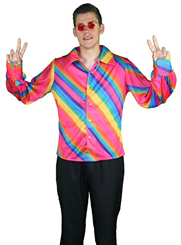 Foxxeo 70er 80er Jahre Regenbogen Hippie Hemd für Herren Karneval Fasching Motto Party Größe XXL von Foxxeo