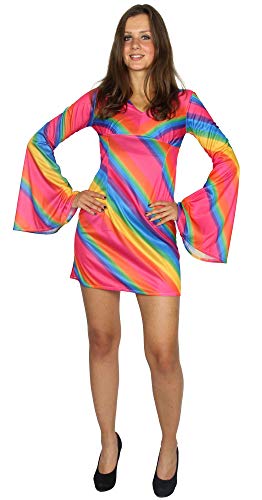 Foxxeo 70er Jahre Regenbogen Kleid für Damen - Größe XS bis XL - Hippiekostüm Hippie Kostüm 70s Disco Größe XL von Foxxeo