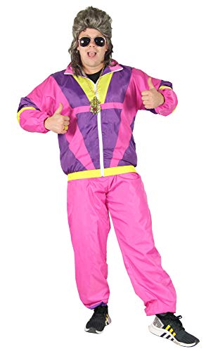 Foxxeo 80er Jahre Kostüm für Erwachsene Premium 80s Trainingsanzug Assianzug Assi - Herren Größe S-XXXXL - Fasching Karneval Anzug, Farbe Pink-lila-gelb, Größe: XL von Foxxeo