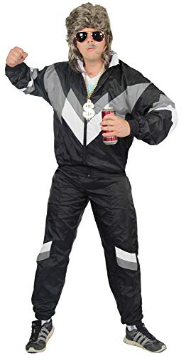 Foxxeo 80er Jahre Kostüm für Erwachsene Premium 80s Trainingsanzug Assianzug Assi - Herren Größe S-XXXXL - Fasching Karneval Anzug, Farbe schwarz grau weiss, Größe: L von Foxxeo