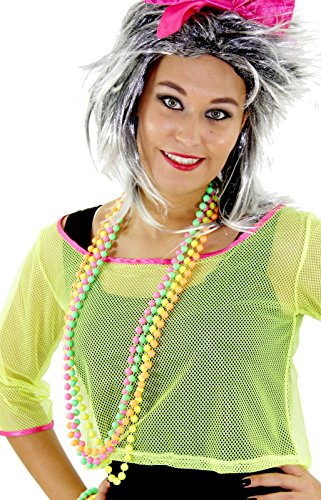 Foxxeo 80er Jahre Neon Perlenketten - 4er Set - pink gelb grün orange - Accessoires Schmuck Kette zum Bad Taste Kostüm von Foxxeo