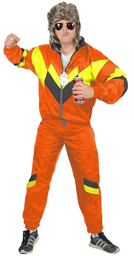 Foxxeo 80er Jahre Trainingsanzug Premium Kostüm für Herren - orange schwarz gelb, Größe:XXXL von Foxxeo