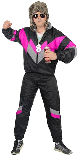 Foxxeo 80er Jahre Trainingsanzug Premium Kostüm für Herren - schwarz pink silber, Größe:L von Foxxeo