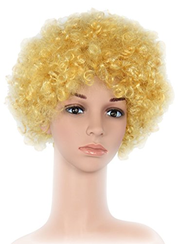 Foxxeo Blonde Clown Perücke 70er Jahre Karneval Afro Lockenkopf Perücke blond für Party von Foxxeo