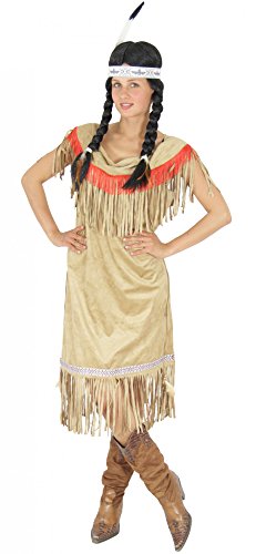 Foxxeo Indianer Kostüm für Damen Indianerin Kleid Indianerkostüm braun beige Damenkostüm Größe XL von Foxxeo