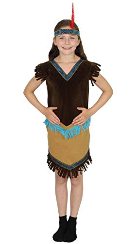 Foxxeo Indianer Kostüm für Mädchen Indianerin Kleid und Stirnband für Fasching Karneval Größe 110-116 (122/128) von Foxxeo