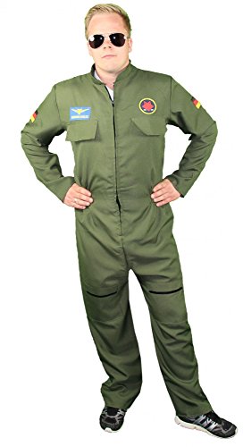 Foxxeo Jetpiloten Kostüm für Herren - Pilotenkostüm Piloten Uniform Jetpilot Anzug für Karneval Fasching Kostüm Pilot Größe L von Foxxeo