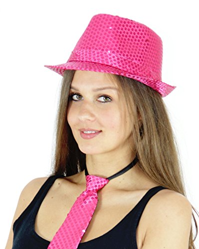 Foxxeo pinker Pailletten Hut für Erwachsene Fasching JGA Party pink rosa Karneval von Foxxeo