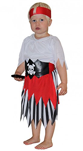 Foxxeo Piratin Kostüm für Mädchen Piratin Kleid mit Gürtel Kopftuch Fasching Karneval Motto Party Kinder-Größe 86-92 von Foxxeo