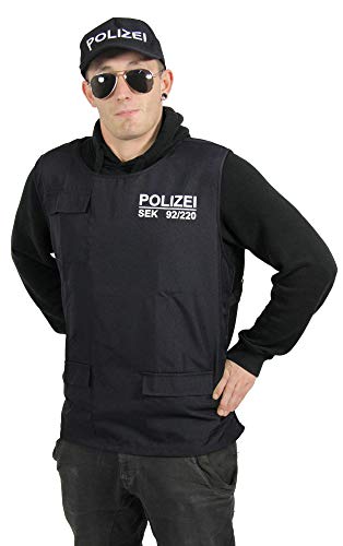 Foxxeo Polizei Weste und Polizei Mütze für Erwachsene SEK Uniform SWAT Kostüm Set für Herren Fasching Karneval Größe XL von Foxxeo