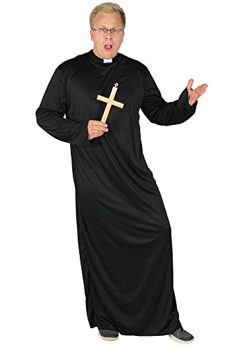 Foxxeo Priester Kostüm für Herren Robe mit Kragen in Größe M bis XXXXL - Pfarrer Talar Herrenkostüm Obergewand Gott Karneval Fasching Party Kirche schwarz Größe L von Foxxeo