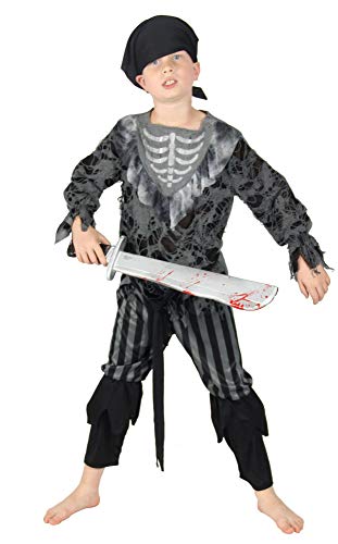 Foxxeo Skelett Geister Piraten Kostüm für Kinder Halloween Karneval Pirat Jungen Fasching Größe 146-152 von Foxxeo