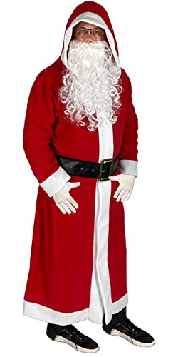 Foxxeo Weihnachtsmann Mantel - Größe M bis XXXXL - mit Kapuze 5 Teile Kostüm mit Gürtel, Bart, Handschuhen und Stiefelhutzen (XXXL-XXXXL, rot) von Foxxeo