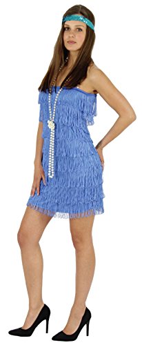 Foxxeo blaues 20er Jahre Fransen-Kleid für Damen Elegantes Charleston Kostüm blau zu Fasching und Karneval Größe XXL von Foxxeo