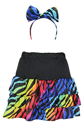 Foxxeo bunter 80er Jahre neon Rock und Haarschmuck für Damen Kostüm - Größe S-XXL - Fasching Karneval 80s, Größe:XL von Foxxeo