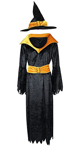 Foxxeo gold schwarzes Hexen Kostüm mit Hexenhut für Damen - Größe M-XXXXL - Fasching Karneval Halloween, Größe:XXL von Foxxeo