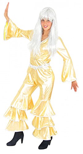 Foxxeo goldenes 70er Jahre Disco Kostüm für Damen Karneval Fasching Party gold Overall Jumpsuit Größe L von Foxxeo