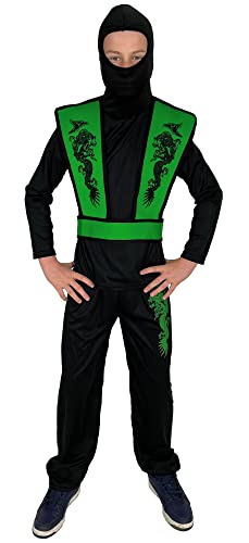 Foxxeo grünes Ninja Kostüm für Jungen - GröÃŸe 110-152 - grüner Ninja Kämpfer für Kinder Fasching Karneval, GröÃŸe:122/128 von Foxxeo