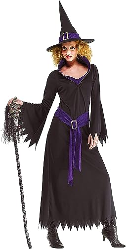 Foxxeo lila schwarzes Hexen Kostüm mit Hexenhut für Damen - Größe M-XXXXL - Fasching Karneval Halloween, Größe:S von Foxxeo