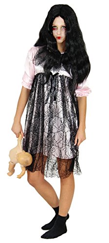 Foxxeo rosa Horror Puppen Kleid Halloween Kostüm für Damen Fasching Karneval Motto Party Größe L von Foxxeo