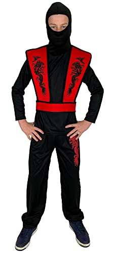 Foxxeo rotes Ninja Kostüm für Jungen - GröÃŸe 110-152 - roter Ninja Kämpfer für Kinder Fasching Karneval, GröÃŸe:122/128 von Foxxeo