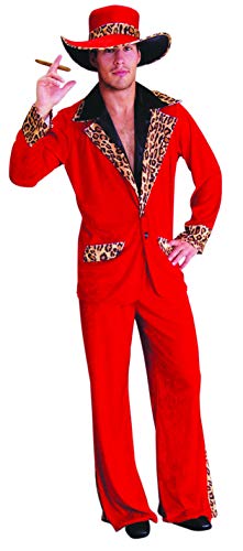 Foxxeo rotes Zuhälter Kostüm mit Leoparden Print für Herren - Größe M-XXXL - für Fasching Karneval Junggesellenabschied - Größe: XL von Foxxeo