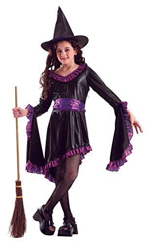 Foxxeo schwarz lila Hexen Kostüm mit Hexenhut für Mädchen Fasching Karneval Halloween Größe 122-128 von Foxxeo