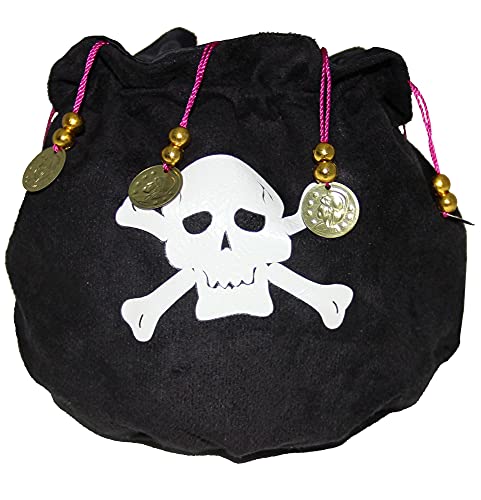 Foxxeo schwarzer Piratenbeutel mit Perlen und Goldmünzen Tasche zum Piraten Kostüm von Foxxeo