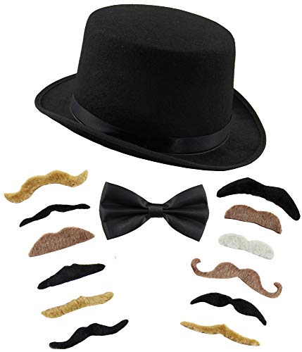 Gentleman Kostüm Set für Herren - Zylinder Hut, Fliege & 12 Bärte - Dandy Outfit von Foxxeo