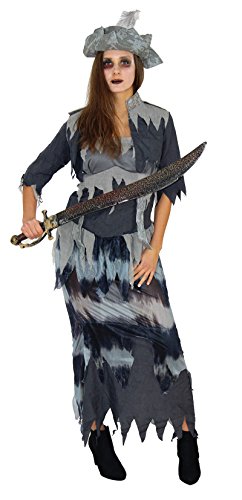 Langes Fetzen Geister Piraten Kostüm mit Piratenhut für Damen zu Fasching Karneval Halloween Kleid Größe XXXL von Foxxeo