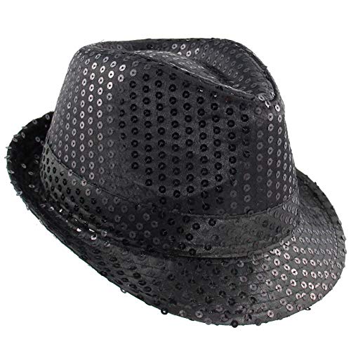 Schwarzer Paillettenhut Pailettenhut Pailletten Hut schwarz Disco-Hut Partyhut Trilby Hut Fedora Glitzerhut Glitter von Foxxeo