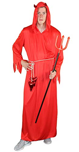 rotes Teufel Kostüm mit Teufelshörnern für Erwachsene Fetzen Kostüme rot Halloween Teufelin Herren Damen Fasching Karneval Größe XXL von Foxxeo