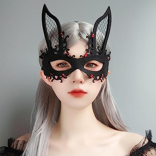 Foyte Maskerade Maske Halloween Schwarze Spinne Halbgesichtsmaske Kostüm Cosplay Filz Augenmasken für Frauen und Mädchen (Kaninchen) von Foyte