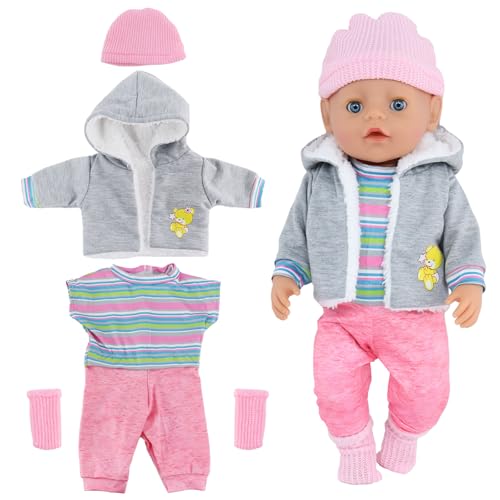 Kleidung Outfits für Baby Puppen, Baby Born Kleidung 36cm-43cm mit Mantel Bluse Hosen Hut und Socken, Geschenke, Puppenkleidungsset Geschenk für Kinder, Mädchen Jungen von Fractoluxe