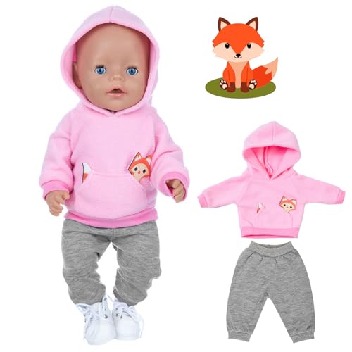 Kleidung Outfits für Baby Puppen, Herbst Puppenkleidung 36-45cm, Puppen Kleidung, Puppenkleidung mit Kapuzensweatshirt und Hose, Animal Element Puppenkleidungsset Geschenk für Kinder, Mädchen Jungen von Fractoluxe