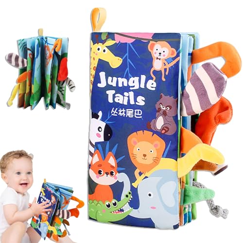 Stoffbuch für Babys ab 0 3 6 Monate, Babybuch Baby Stoffbuch Buch Baby Spielzeug 0 Monate 3D Bilderbuch, Knisterbuch Baby mit Tiere, Fühlbuch Baby 3 Monate Geschenk für Jungen Mädchen (Dschungeltiere) von Fractoluxe