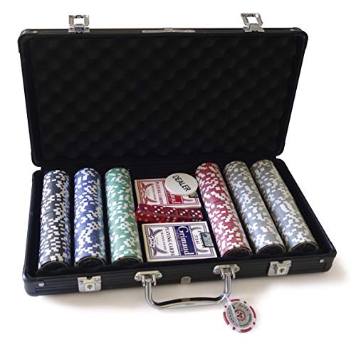 France Cartes 360325 Poker Case-300 Amerikanisch Grimaud Premium Pokerkoffer-300 Chips und 2 Kartenspiele, Schwarz, S von Fournier